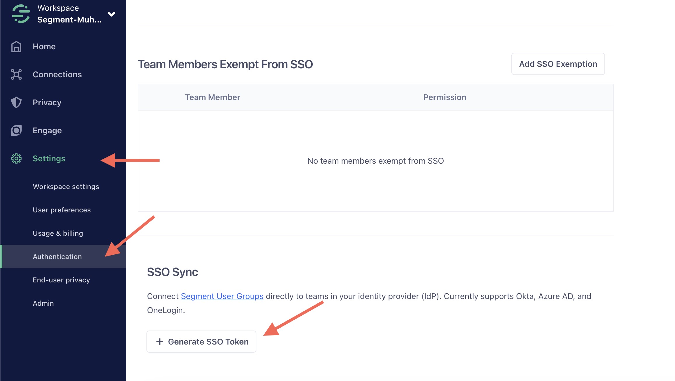 Screenshot of the Segment settings sidebar, with Advanced Settings selected.